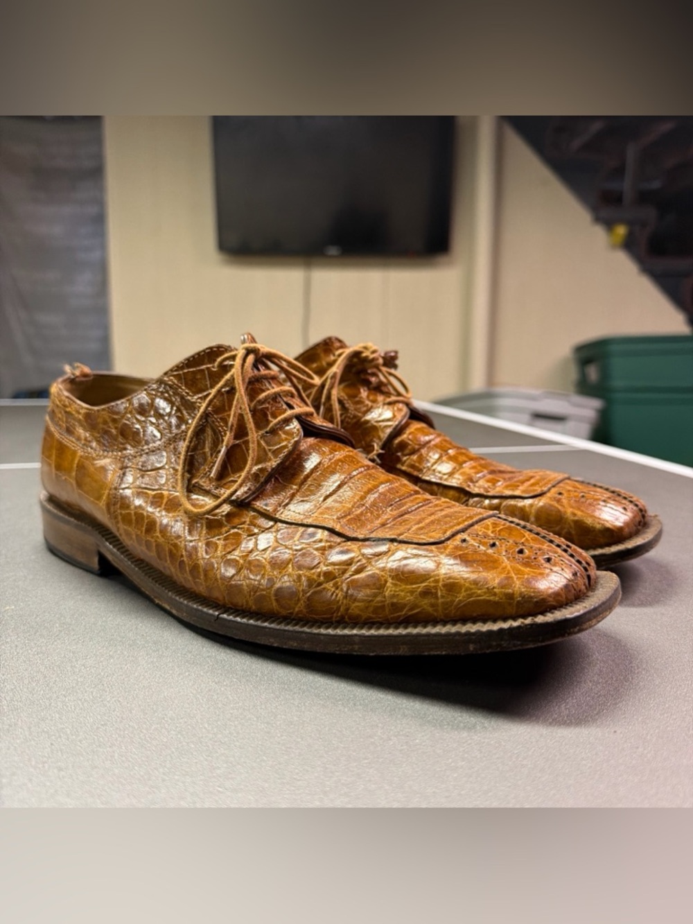 David Eden Men's Alligator Leather Dress Derby‎ Shoes Size 11 Brown